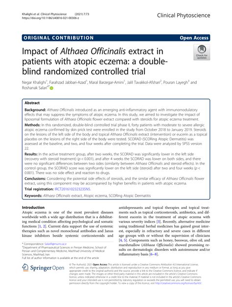 Impact of Althaea Officinalis extract in patients with atopic 